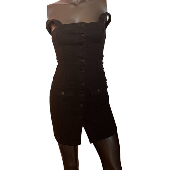 NWOT Divided H&M XXS Black Denim Button Up Short Sheath Dress Stretch & Fitted - Picture 3 of 11